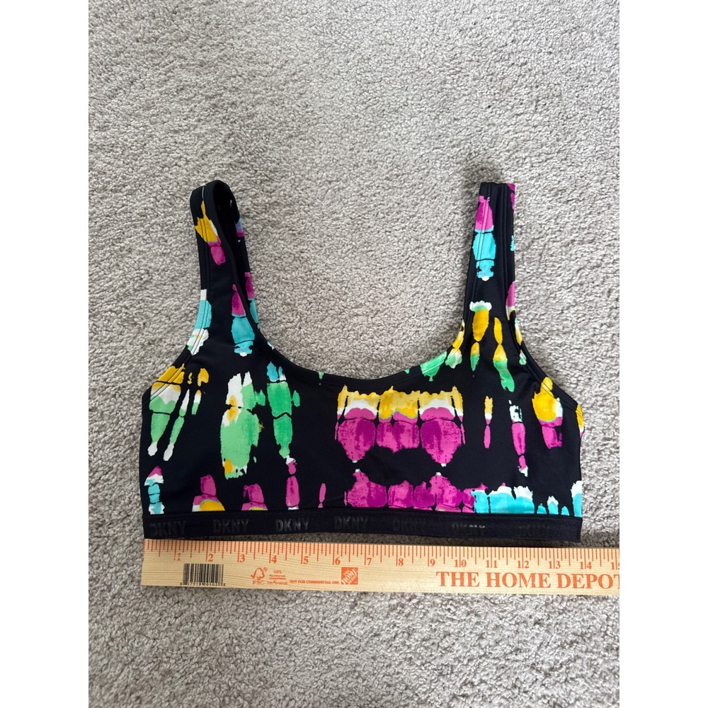 DKNY Abstract Colorful Print Sports Bra Sz L Workout Athleisure Sporty - Picture 4 of 5
